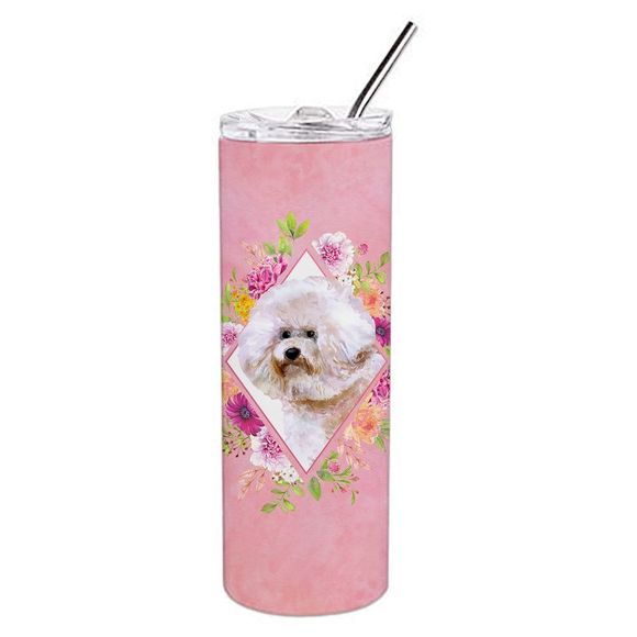 Bichon Fris? #1 Pink Flowers Stainless Steel 20 oz Skinny Tumbler - Picture 1 of 4
